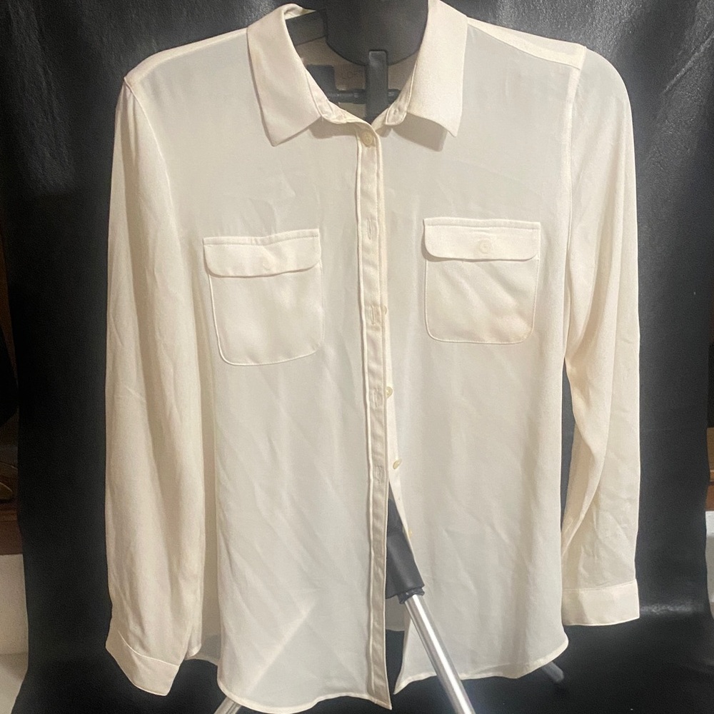 LOFT Women's Cream Button-Down Shirt